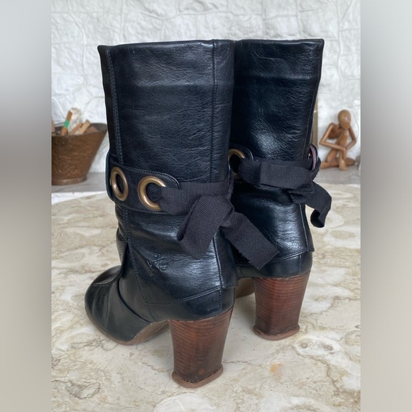 John Fluevog Soprano Inge Black Leather Boots Heels - Picture 8 of 13